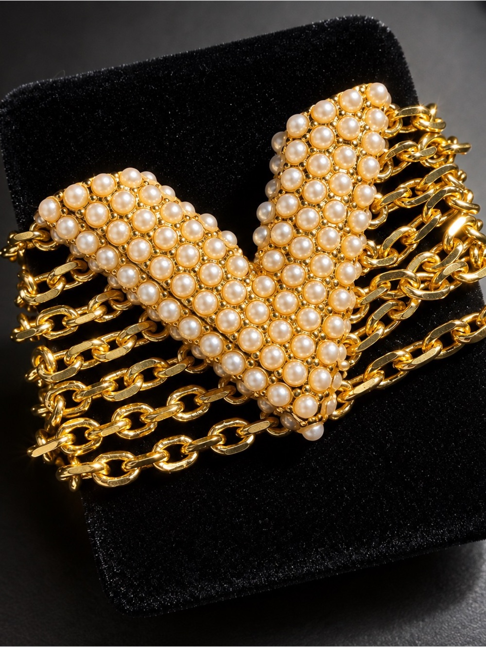 Gold Pearl V-Link Multi-Chain Bracelet